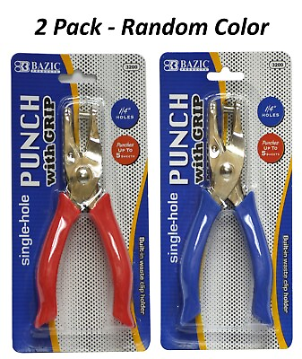#ad Rubber Grip Hand Paper Punch Single Hole 1 4quot; Round Circle 2 Pack Random Color $10.29