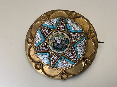 #ad Remarkable Antique Designer Brooch Very fine Floral Micro Mosaic on 2cm $409.90