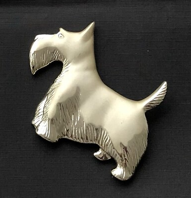 #ad Vintage Scottie dog large brooch gold tone metal $12.00
