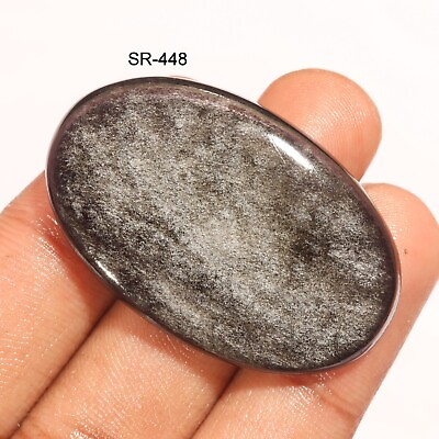 #ad 72 CT Natural Silver Sheen Opsidian Oval Cabochon Loose Gemstone 45X29X7 MM $17.42