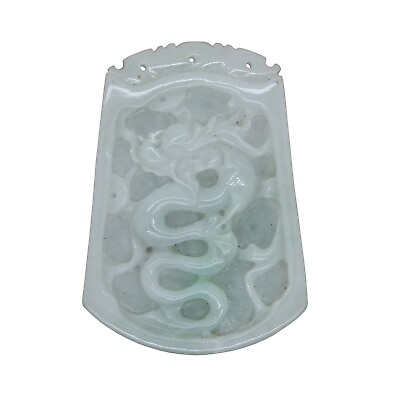 #ad Natural Jade Chinese Rectangular Pendant Plate Dragon and Luyi Flower Art n488 $617.50