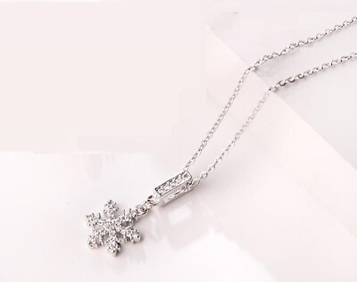 #ad Pave Cubic Zirconia Silver SP Frozen Snow Flake Pendant Necklace $9.99