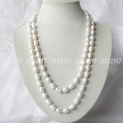 #ad Natural 10 12mm Genuine White Rice Akoya Cultured Pearl beads Necklace 18 100#x27;#x27; $11.98