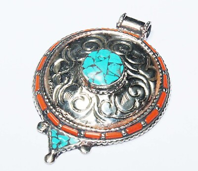 #ad Tibetan Turquoise Red Coral Handmade Gemstone Nepali Pendant Jewellery Size 3 $11.99