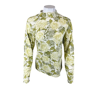 #ad Candace Cameron Bure Printed Mock Neck Long Sleeve Top Golden Olive Large Size $17.50