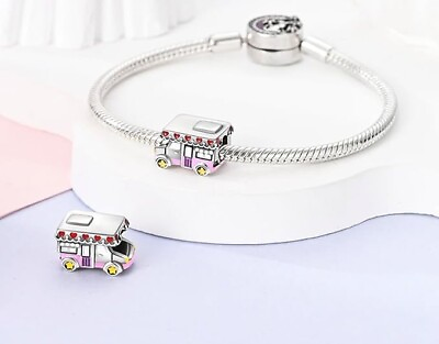 #ad Camper Van Bead Bracelet Charm Sterling Silver S925 with Leather Keepsake Pouch GBP 19.99