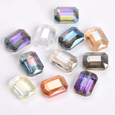 #ad 12mm 14mm 18mm 10pcs Rectangle Faceted Crystal Glass Loose Craft Beads Lot $2.62