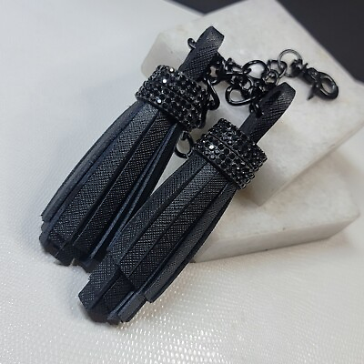#ad Saffiano Leather Tassel Charm Black Diamond Trim Custom Handcrafted Fr Key Bag $76.63