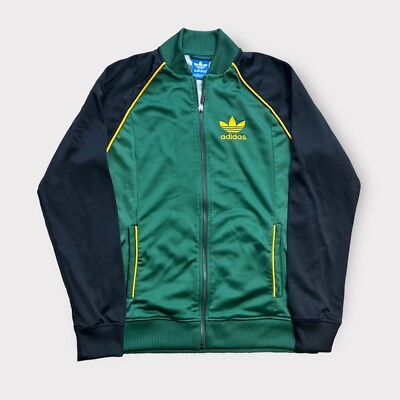 #ad Adidas Track Jacket Adult Medium Black Green Trefoil Leaf $24.88