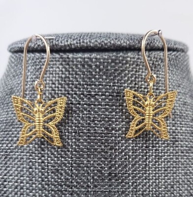#ad Dainty Brass Gold Filigree Butterfly Dangle Drop Hook Handmade Earrings $10.00