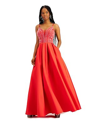 #ad SAY YES TO THE PROM Womens Spaghetti Strap Full Length Prom Fit Flare Dress $15.99