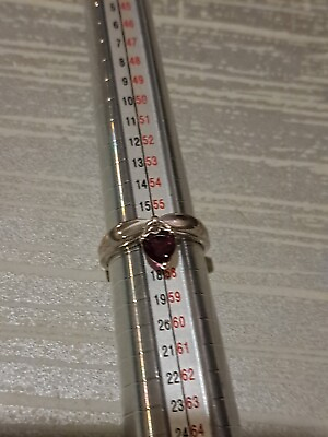 #ad Sterling Silver Avon Garnet Heart Charm Ring Size 8 Ww11 546 $35.00