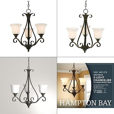 #ad Westwood 3 light Oil Rubbed Bronze Chandelier With Frosted White Glass Shades $46.99