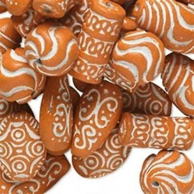 #ad Vintage Ethnic African Tribal Clay Beads Orange White 12 pcs $11.95