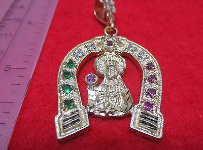 14KT GOLD THREE COLOR STONE CZ GUADALUPE MEDALLION CHARM PENDANT OVER 2quot; 9001 $11.21