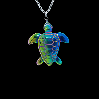 #ad USA Seller Carved Hematite Turtle Pendant Necklace Rainbow Reflective Amulet $17.95