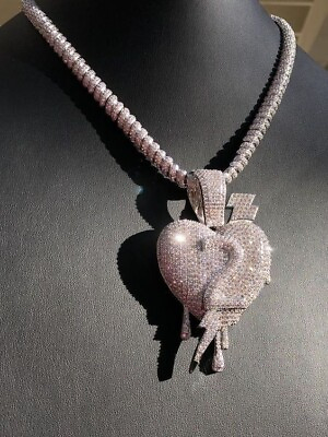 #ad Heart 925 Sterling Silver Men#x27;s Custom Pendant 3.45 Ct Round Natural Moissanite $399.99