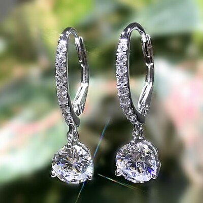 #ad Women 925 Silver Wedding Drop Earring Pretty Round Cut Cubic Zircon Jewelry C $3.53