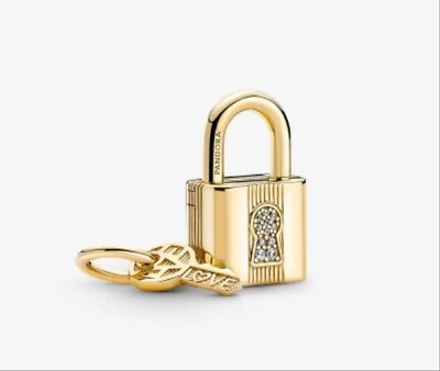 #ad New Pandora S925 Authentic Padlock and Key Dangle Rose Gold Charm w pouch $99.00