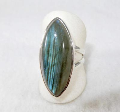 #ad Labradorite Long Marquise Ring Double Banded 925 Sterling Silver Size 7.75 $54.95
