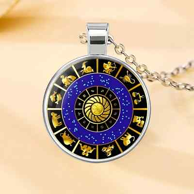 #ad Retro Zodiac Pattern Round Pendant Necklace Special Birthday Holiday Gift $13.75