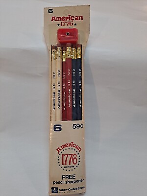 #ad Vintage American 1776 Faber Castell Corp. Pencils. Six Pencils amp; Red Eraser. USA $15.00