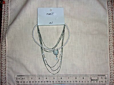 #ad Multi Strand Silver Tone Faux Pearl and Rhinestone Accent Pendant Necklace Cross $12.00