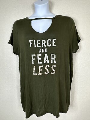 #ad Lane Bryant Women Women Plus Size 14 16 0X Green quot;Fierce And Fearlessquot; T Shirt $11.72