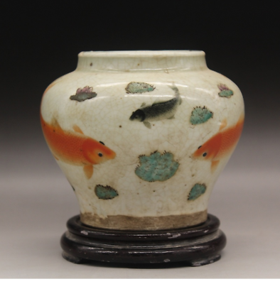 #ad Chinese Antique Ceramics Colour Lotus Flower Goldfish Jar Collection Pot $49.28