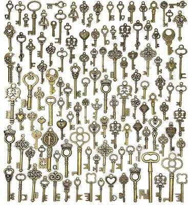 #ad Old Vintage Antique Skeleton 125 Keys Lot Small Large Bulk Necklace Pendant NEW* $11.44
