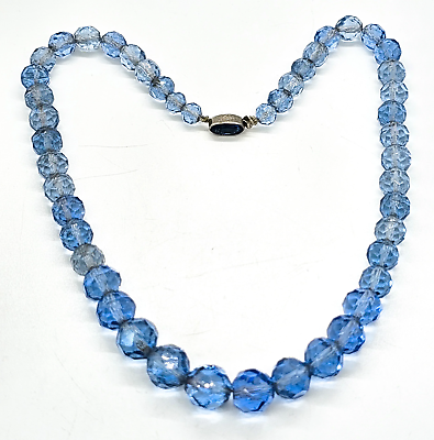 #ad Blue Austrian crystal Czechoslovakia signed Czech glass vintage beaded necklace $32.30