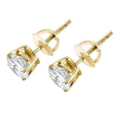 #ad 1 2ct TW Real Natural Round Diamond Solitaire Stud Earrings 14K Yellow Gold $229.99