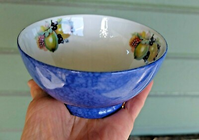 #ad Vintage Limoges Paris Laure Japy Blue Spongeware Bowl Gooseberry Fruit Inside $24.99