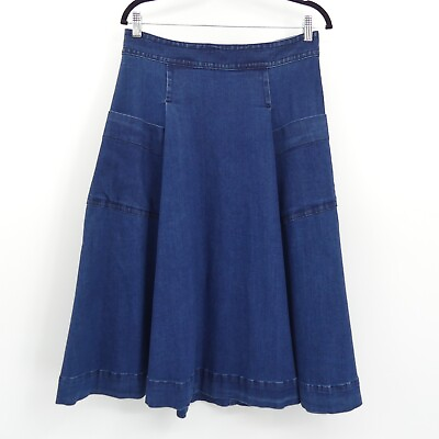 #ad Plenty by Tracy Reese Denim A Line Midi Skirt Size 10 Blue Dark Wash Pockets $29.99