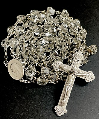 #ad Vintage Catholic Sterling Silver amp; Crystal Tear Drop Rosary $59.99