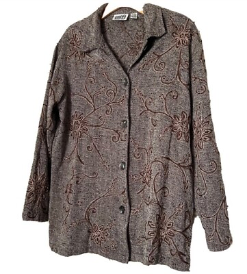 #ad Chicos Design Embroidered Jacket Top Size 1 S 6 8 Gray Brown Boho Artsy Silk $27.99
