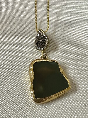 #ad Genuine Green Agate Pendant With A Sterling Silver Gold Vermeil Chain $29.00