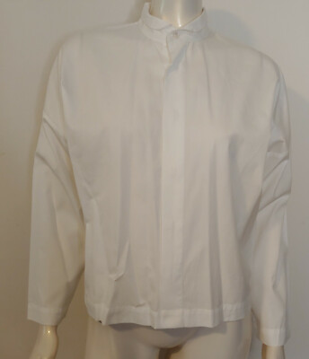 #ad Eskandar White Cotton Shirt Top Blouse LS Peter Pan Collar S 4 6 8 $211.33