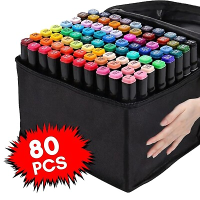 #ad 80 Colors Markers Graphic Drawing Painting Alcohol Art Dual Tip Sketch Pens $19.45