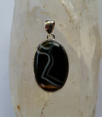 #ad 001 African Banded Agate Solid 925 Sterling Silver gemstone pendant rrp$69.95 AU $36.95