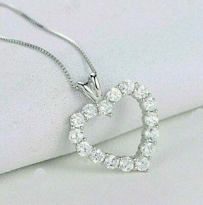 #ad Love Heart Shape Charm Pendant 2Ct Round Cut Simulated White Gold Plated Silver $69.23