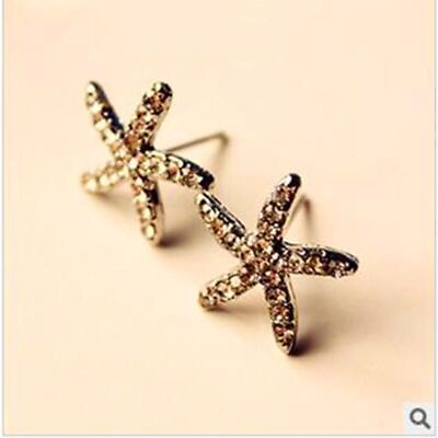 #ad Women Elegant Starfish Earring Rhinestone Stud Earrings Fashion Ear Dangle 1Pair $11.07