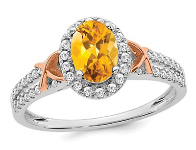 #ad 1.00 Carat ctw Citrine Ring in 14K White Gold with Diamonds $749.00