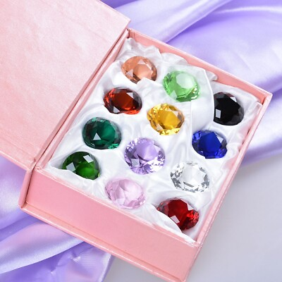 #ad Set of 12 Color Crystal Diamond Glass Paperweight Art Giant Wedding Gift 25MM $13.99