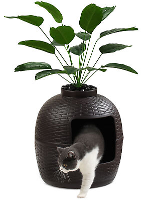 #ad Hidden Cat Litter Box Carbon Filter Stone Cute Plant Box Brown Realistic Rattan $99.99