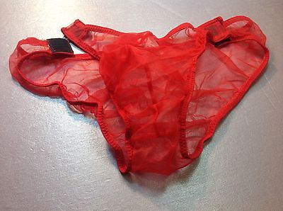 #ad Men Women underwear Bikinis USA Size S.Gauze Red 2 Side Snap Opens Completly $12.99