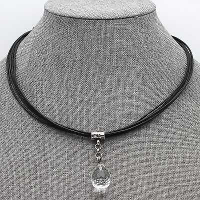 #ad Silpada Sterling Rock Crystal Faceted Quartz Drop Leather Cord Necklace N1494 $34.95