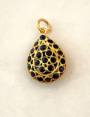 #ad 18K Gold Cluster Sapphire Pear Shape Lattice Pendant Charm 18K Openwork Vintage $249.00