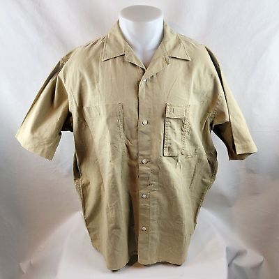 #ad Kani Jeans Shirt Mens Large Beige Tan Linen Blend Vintage Beach Camp Collar $16.93