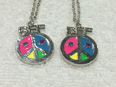 #ad BFF Best Friend Bright Peace Sign Rhinestone Charm 2 Necklaces 2 Pendants BFF $7.99